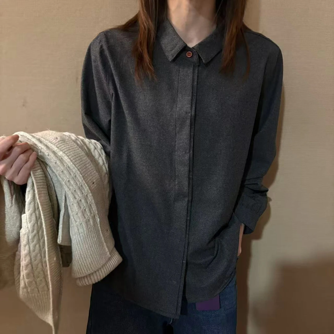 磨毛小翻领极简衬衫