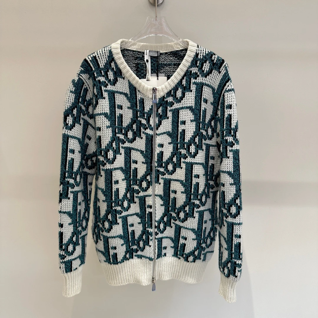 全新未使用 DIOR/迪奥 DI1129 羊毛山羊绒拉链开衫 M码 原价1800