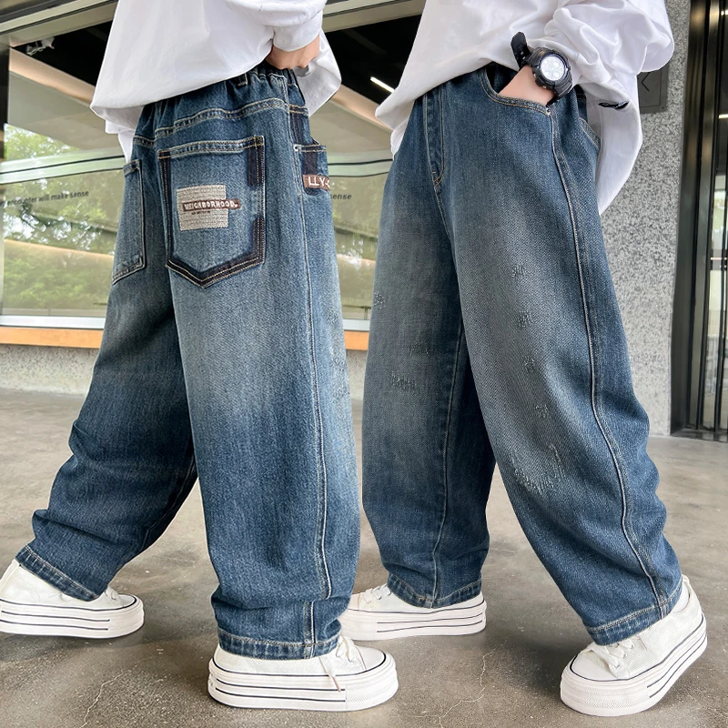 男童牛仔裤2025春秋新款中大童时尚男孩宽松直筒裤儿童酷帅裤子潮