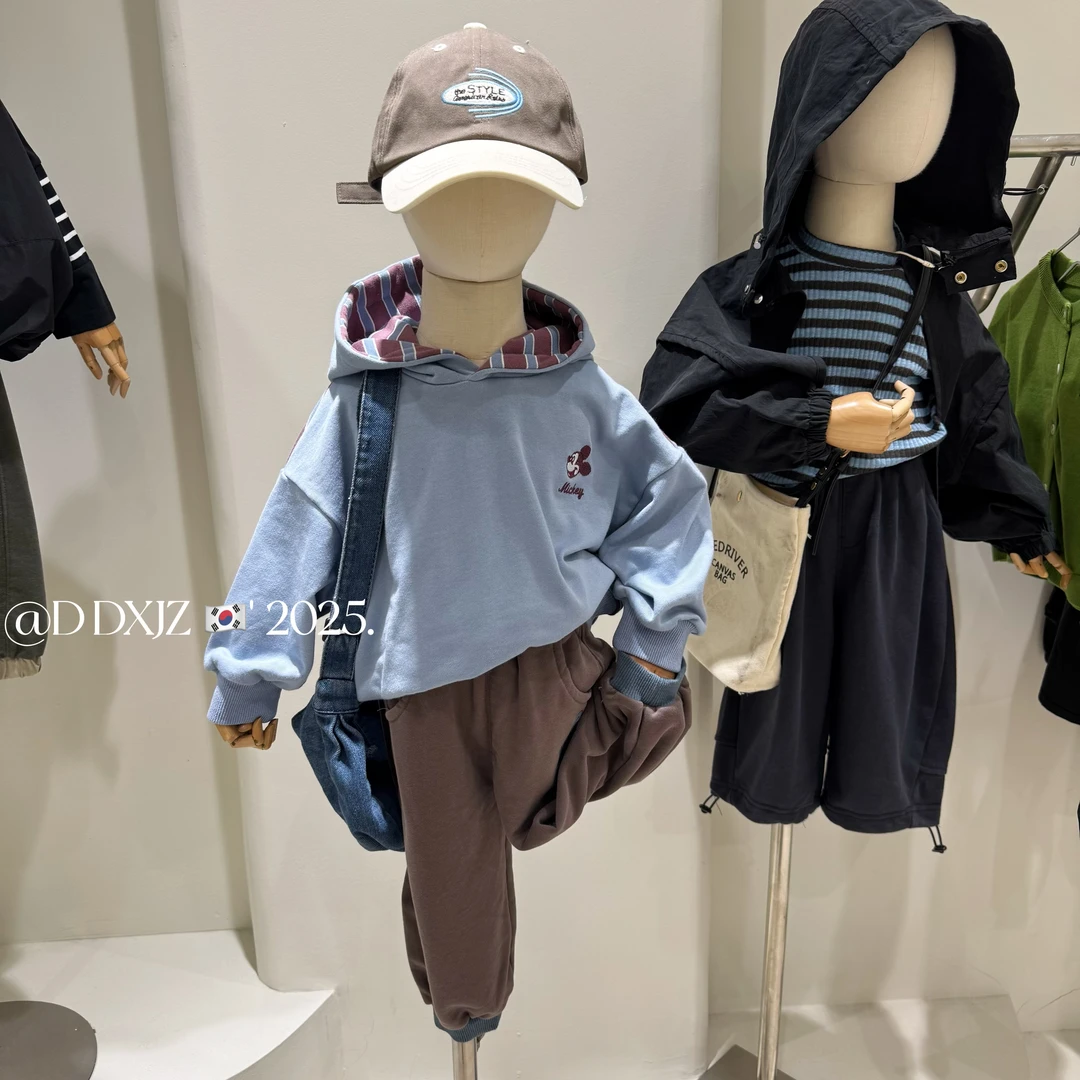 【达不溜】春款儿童韩版休闲时尚男女童可穿拼色条纹戴帽卫衣25006