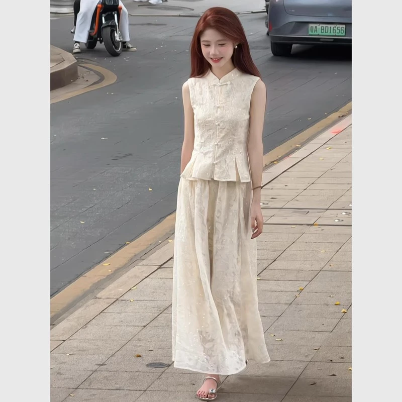 2025新款新中式套装小个子裙子轻奢修身显瘦上衣漂亮洋气阔腿裤裙