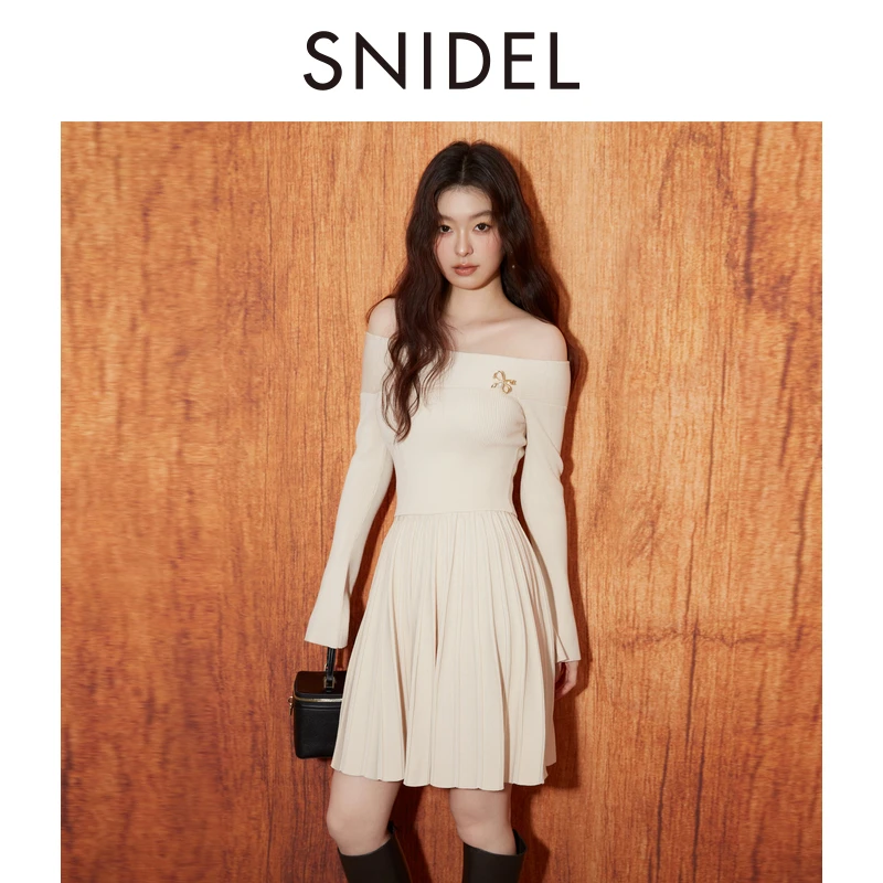 SNIDEL2025秋冬新品优雅露肩喇叭袖针织衫半身短裙套装SWNO254322