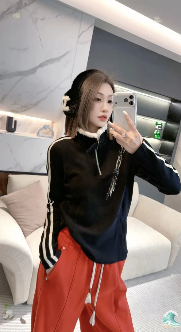 熙薇【双轨漫暖】2025冬季新款设计师百搭半拉链上衣H6794