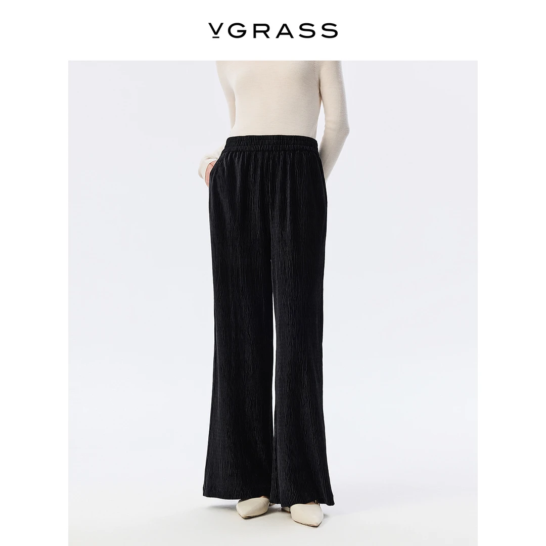 【羊羊专属】VGRASS三宅风牙签褶阔腿裤女秋季新款垂坠显瘦休闲裤