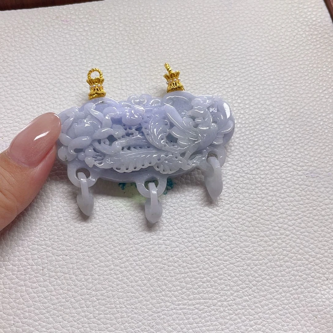 翡翠未镶嵌颈饰紫凤凰吊坠