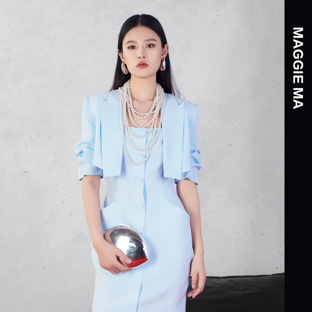 MAGGIE MA马婧设计师款海风蓝清新自然两件套连衣裙411D