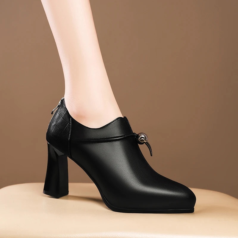 防水台深口英伦风春季防水金属单鞋女士秋冬高跟春秋