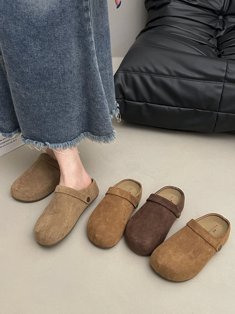 复古两穿勃肯鞋包头半拖鞋女外穿2025秋季新款厚底内增高穆勒单鞋