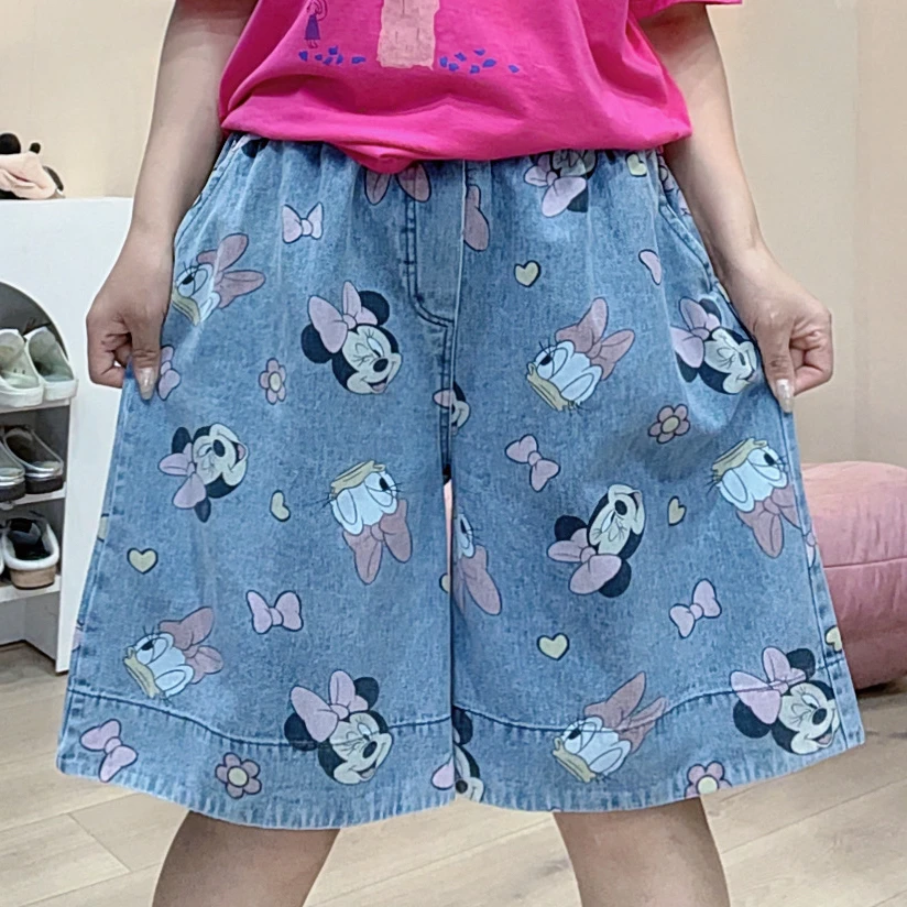 530韩版新款米奇印花牛仔短裤女