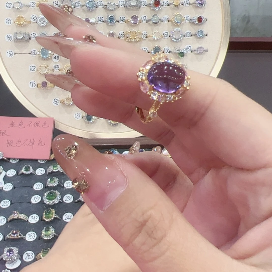 蛇纹石玉戒指银S925镶嵌m**o