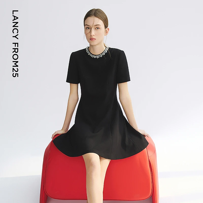 【焦点系列】朗姿醋酸法式白色2025年收腰小香风洋气衣服女连衣裙