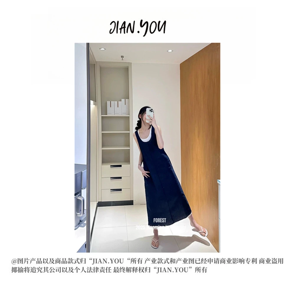 JIANYOU-[清凉一夏]2025夏季新款假两件无袖百搭显瘦背心裙X-5278