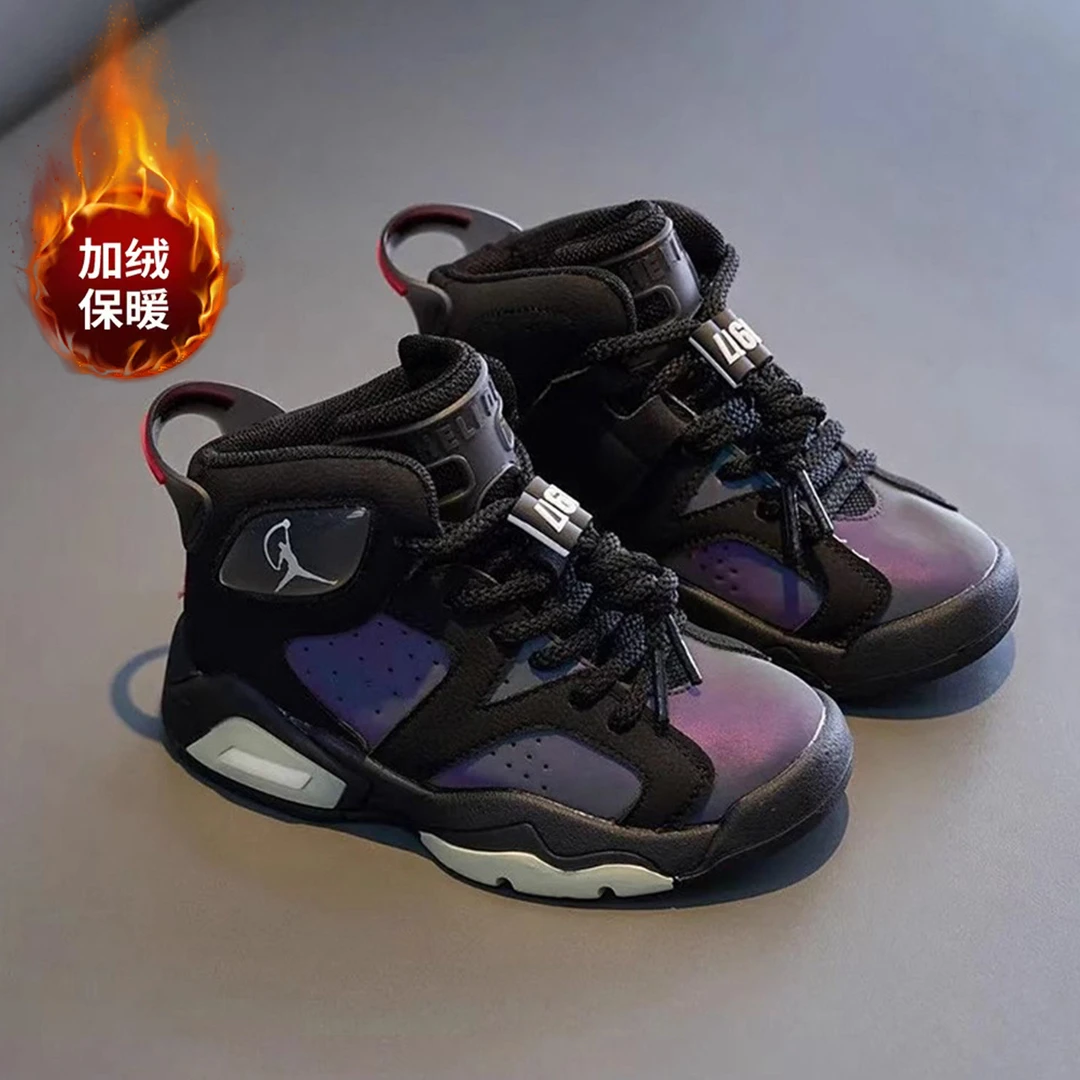 奥莱aj女童轻便防滑男童运动风运动鞋儿童冬季二棉加绒鞋子中大童