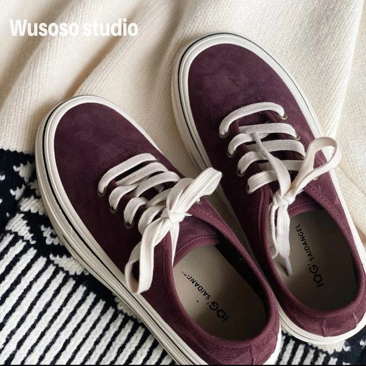 厚底笑脸绒面鞋女2024春夏新款韩版百搭学生系带增高国风提花板鞋