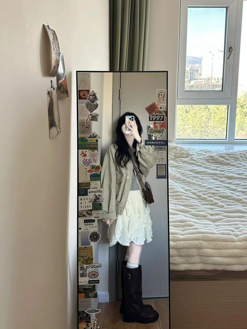 浅卡其色水洗外套女2025春季新款少女感夹克上衣显瘦百搭半裙套装