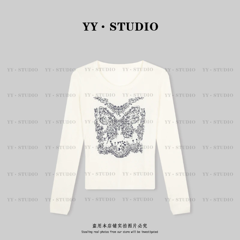 【YANYAN】春季新款百搭刺绣蝴蝶花长袖针织YY-7689