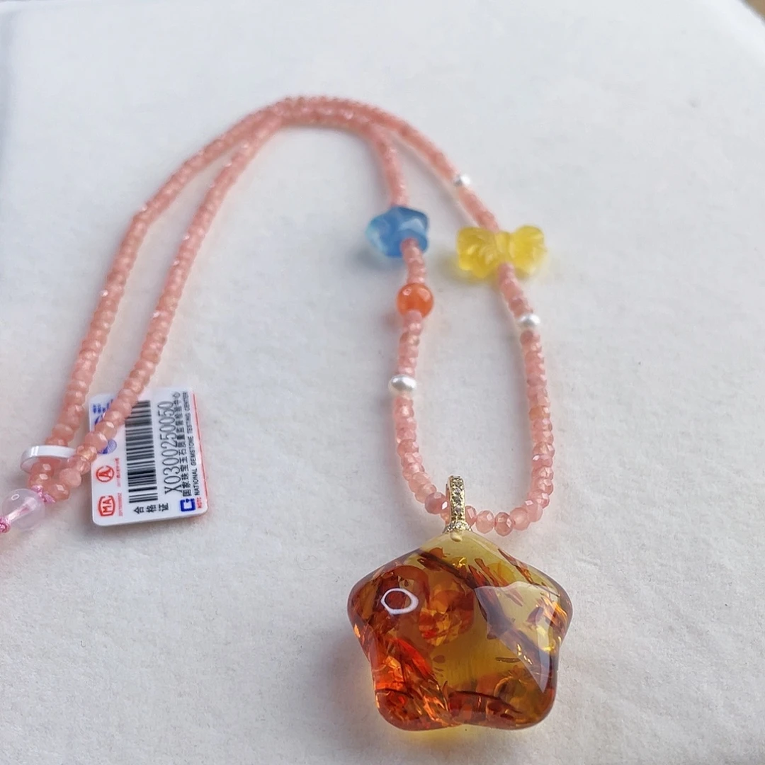 琥珀银S925镶嵌裸石琥珀吊坠