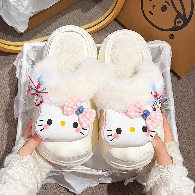 Yuanzi原创-厚底半拖鞋子女2025新款毛毛拖鞋女外穿秋冬季棉拖鞋