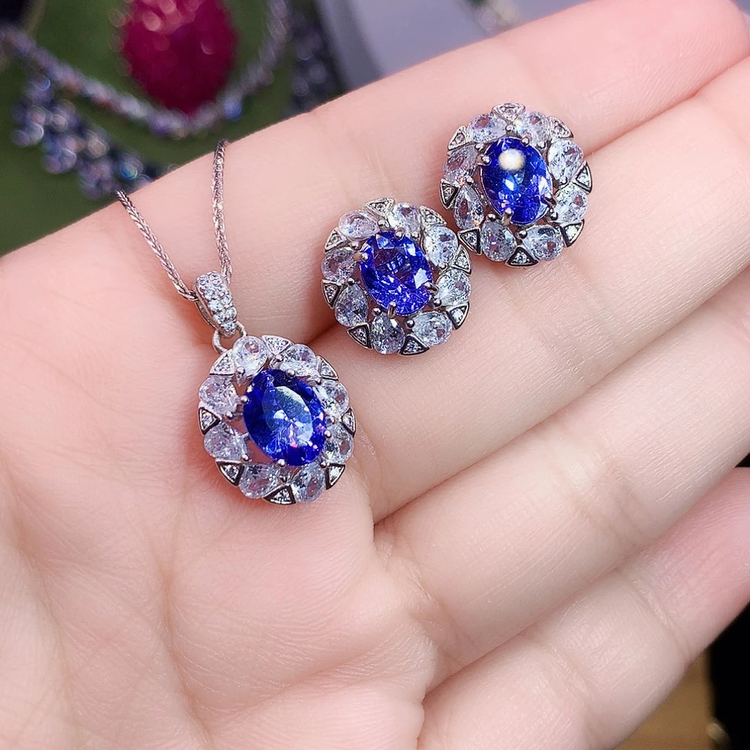 坦桑石套装银S925镶嵌