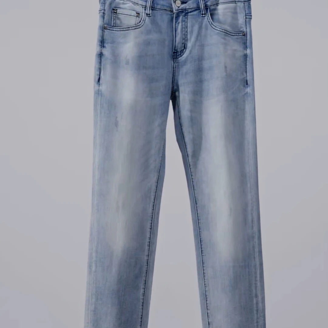 2025春夏轻奢男牛仔裤子浅蓝百搭休闲修身水洗牛仔裤