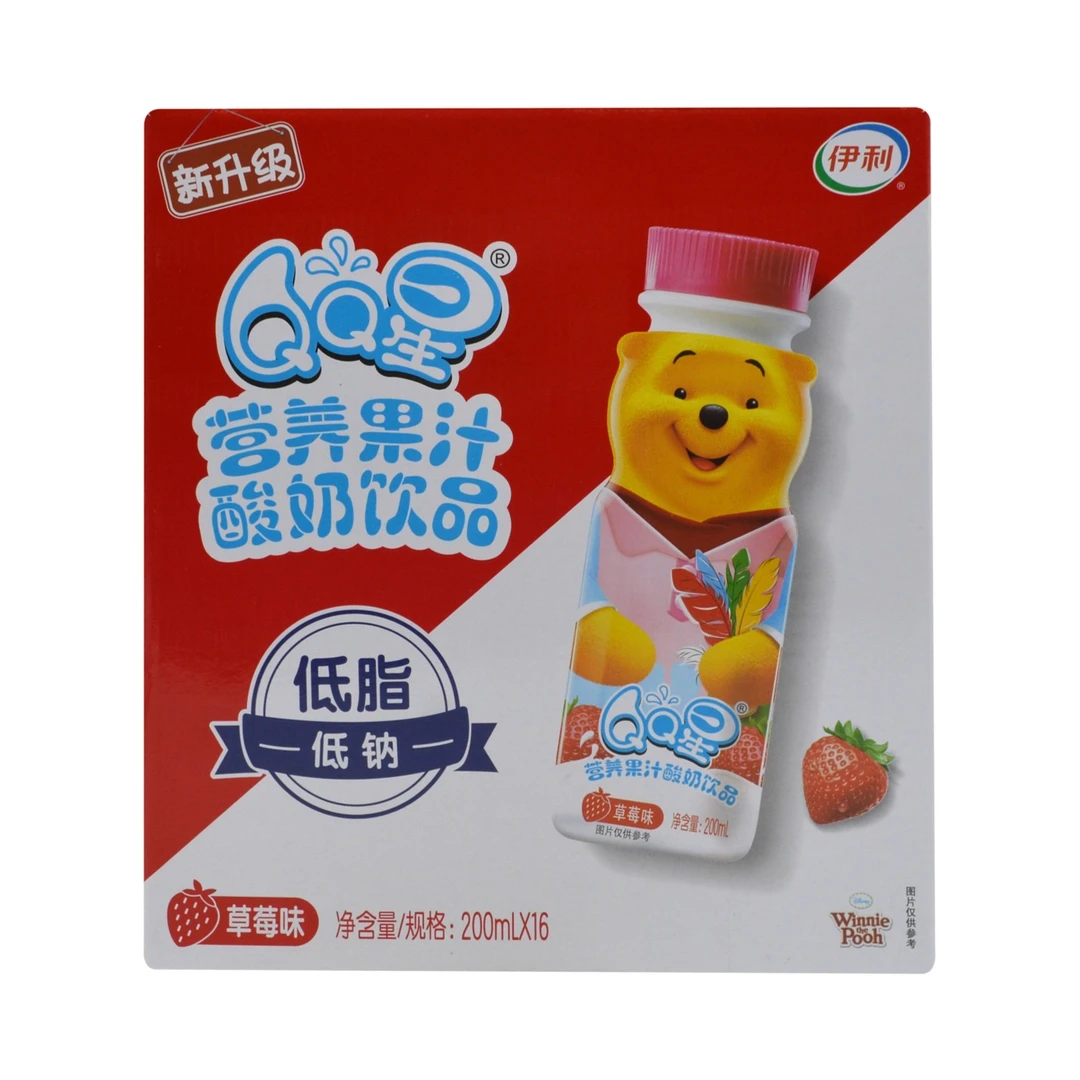 【喝到7月多】伊利QQ星营养果汁酸奶饮品草莓味 (200ml*16瓶)