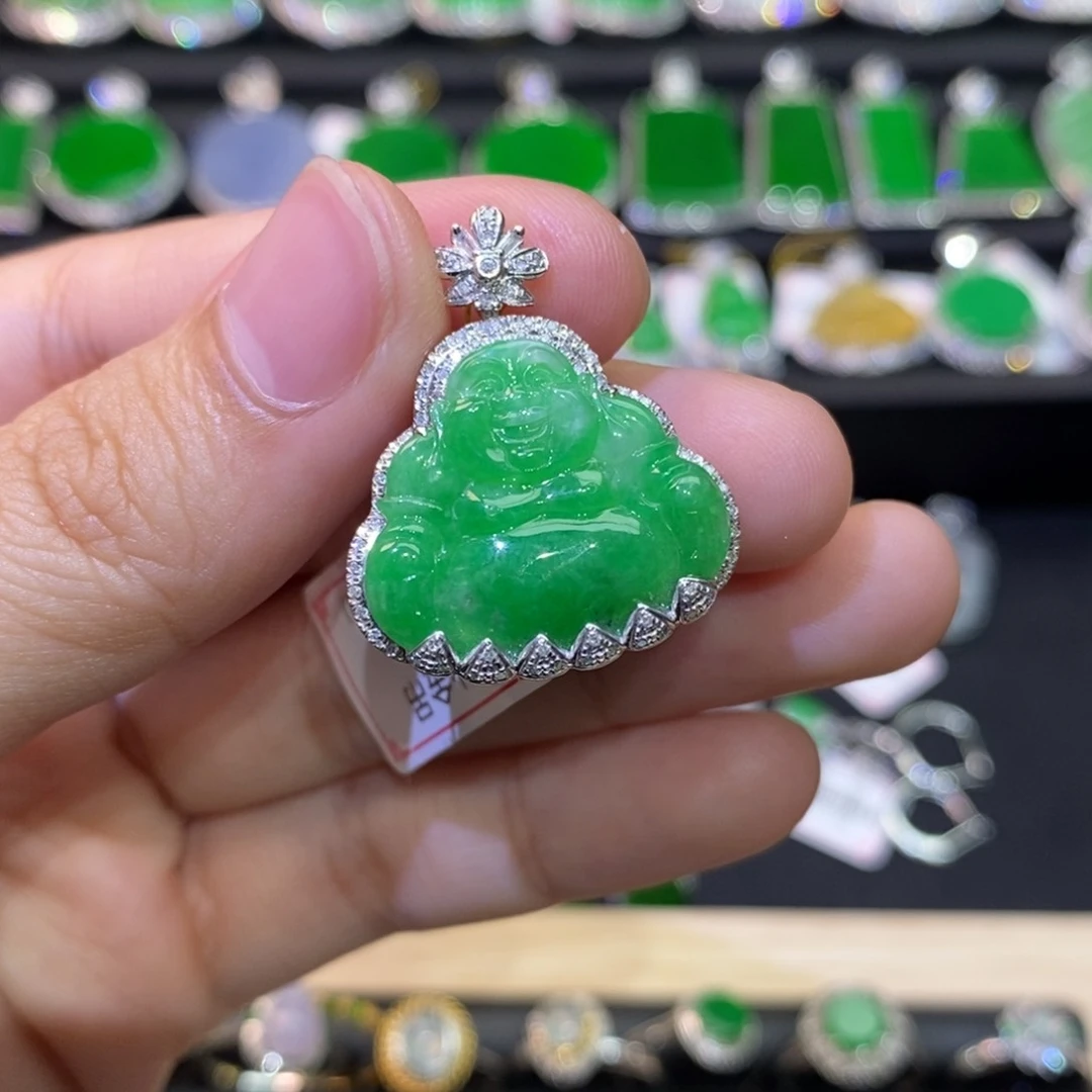 翡翠18K金镶嵌吊坠(不含链)