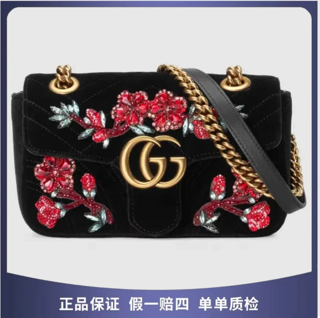 99新 GUCCI/古驰 马蒙22 黑色丝绒   68068