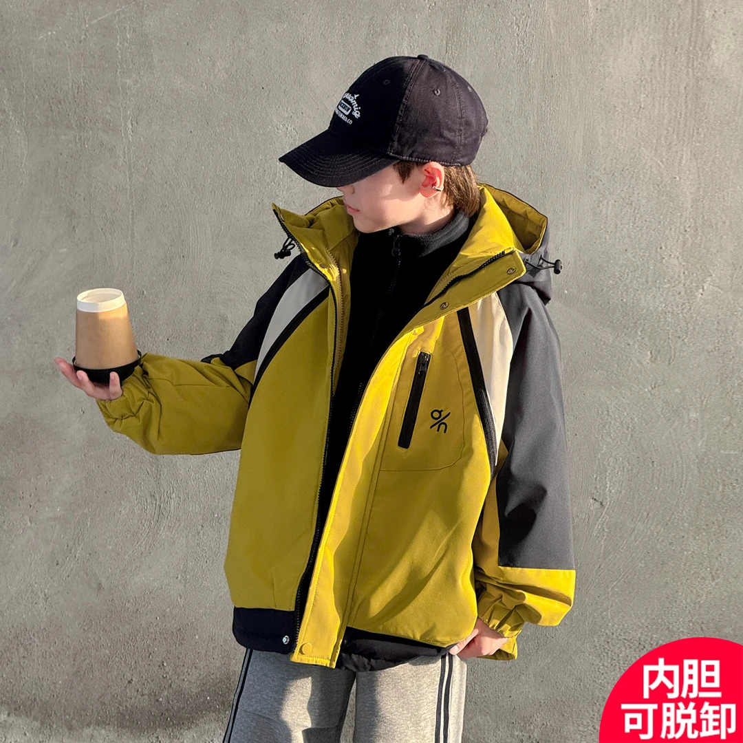 男童冲锋衣三合一冬季2025新款儿童外套中大童加绒加厚男孩可拆卸