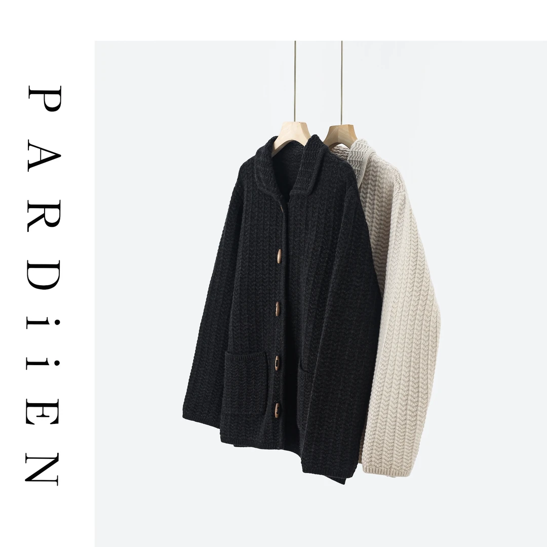 【北总严选】帕迪恩复古翻领牛角扣开衫外套25PD-501163