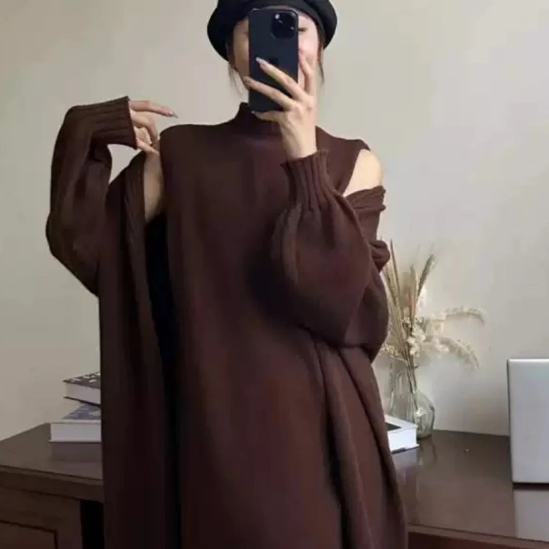 长款高领打底加毛衣外套