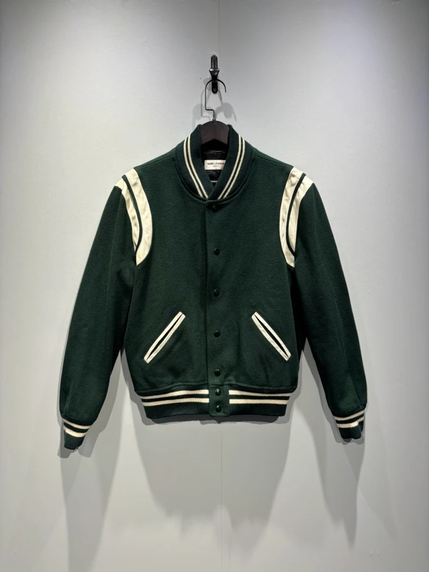 未使用 YSL/圣罗兰 绿白棒球服 羊毛爆款外套/50码/0343