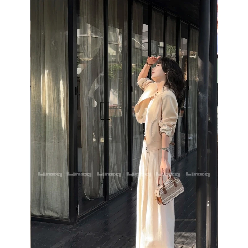 现货 林子秋【黄油夹克 】奶黄色小香风立领夹克外套甜酷显瘦上衣