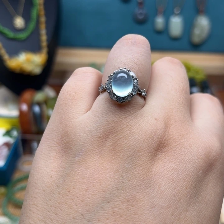 蛇纹石玉银S925镶嵌戒指