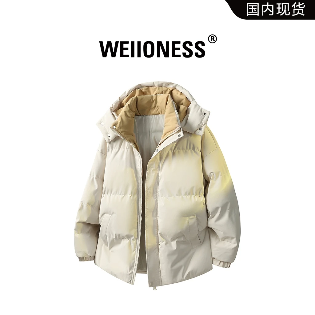 WEIIONESS拼接设计感棉衣男士秋冬潮流保暖轻奢外套休闲百搭男装