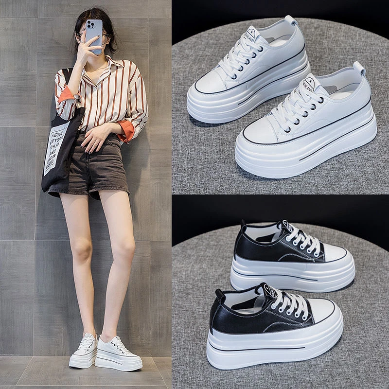 内增高8CM真皮小白鞋女 2024秋冬新款百搭韩版厚底松糕休闲鞋2262