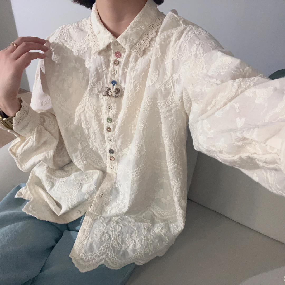 森系翻领小清新彩色小纽扣衬衫