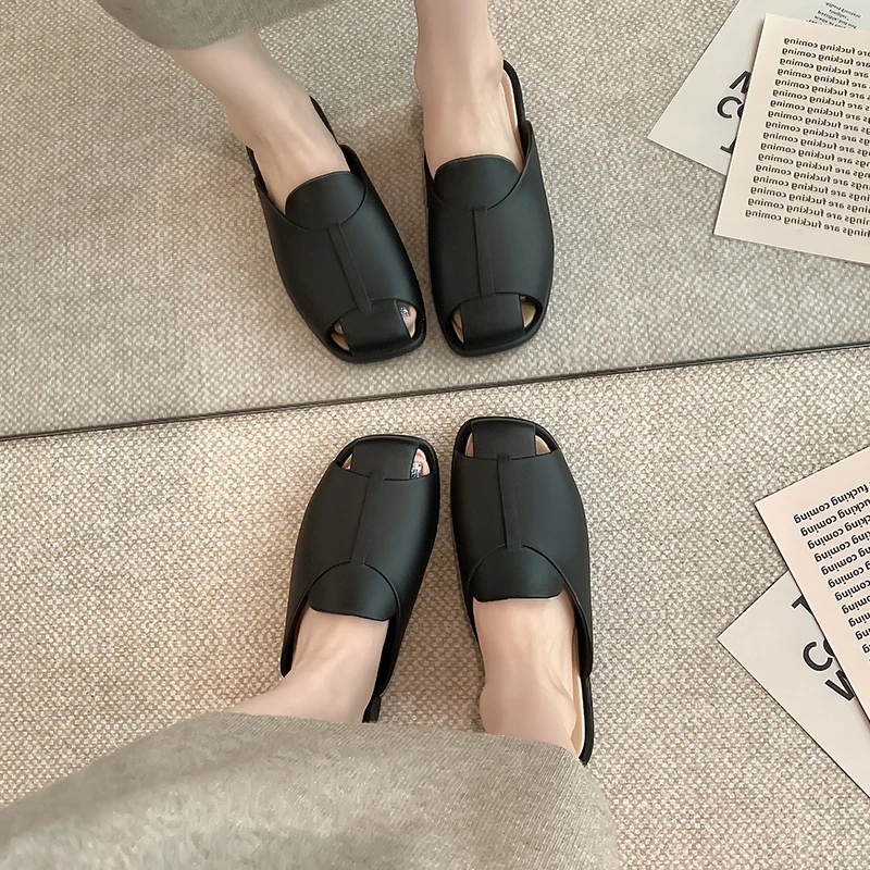 包头半拖鞋女夏季2025新款配裙子玛丽珍鞋办公室平底法式外出凉拖