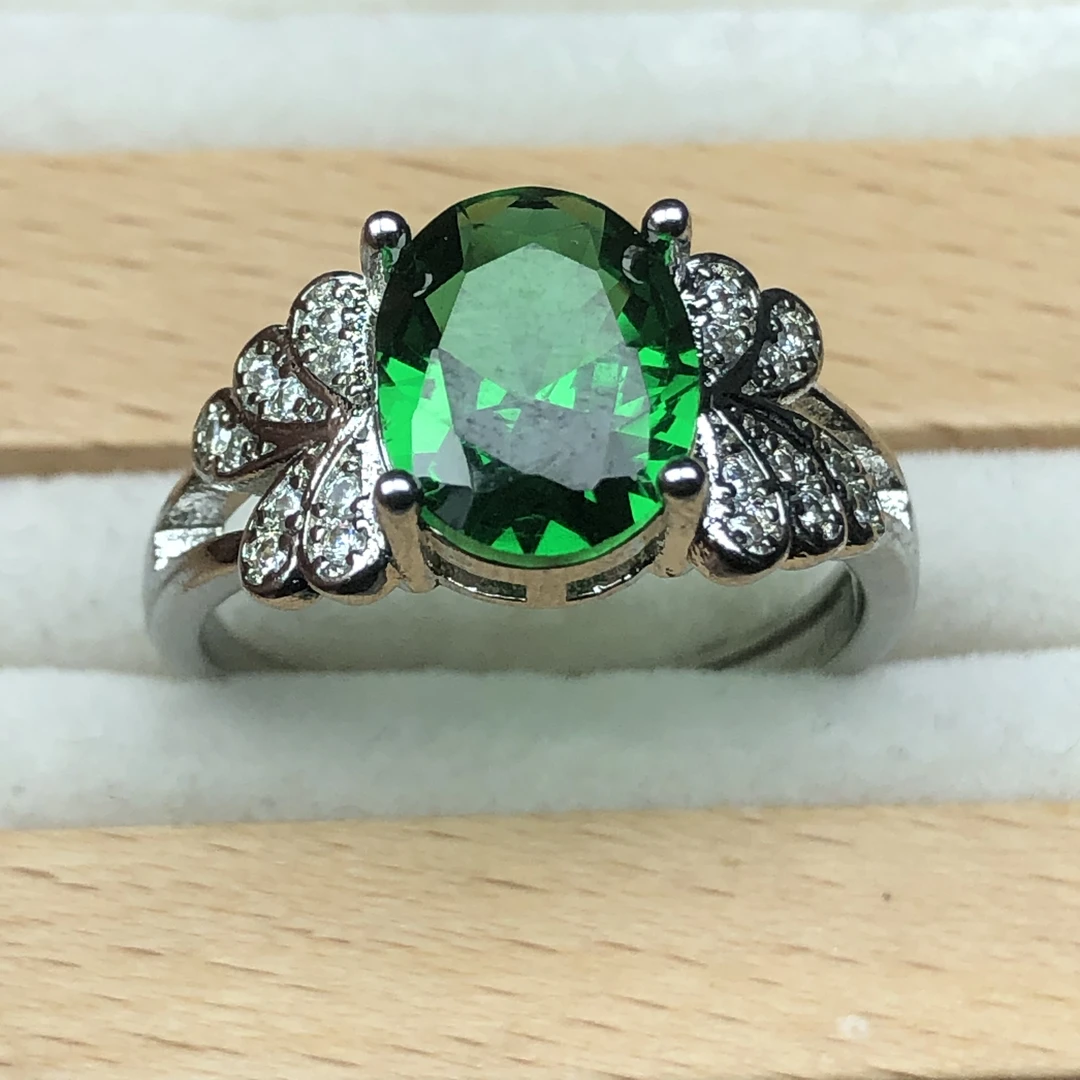 11124宝绿色戒指活口漂亮美丽精致培育开口可调节美丽