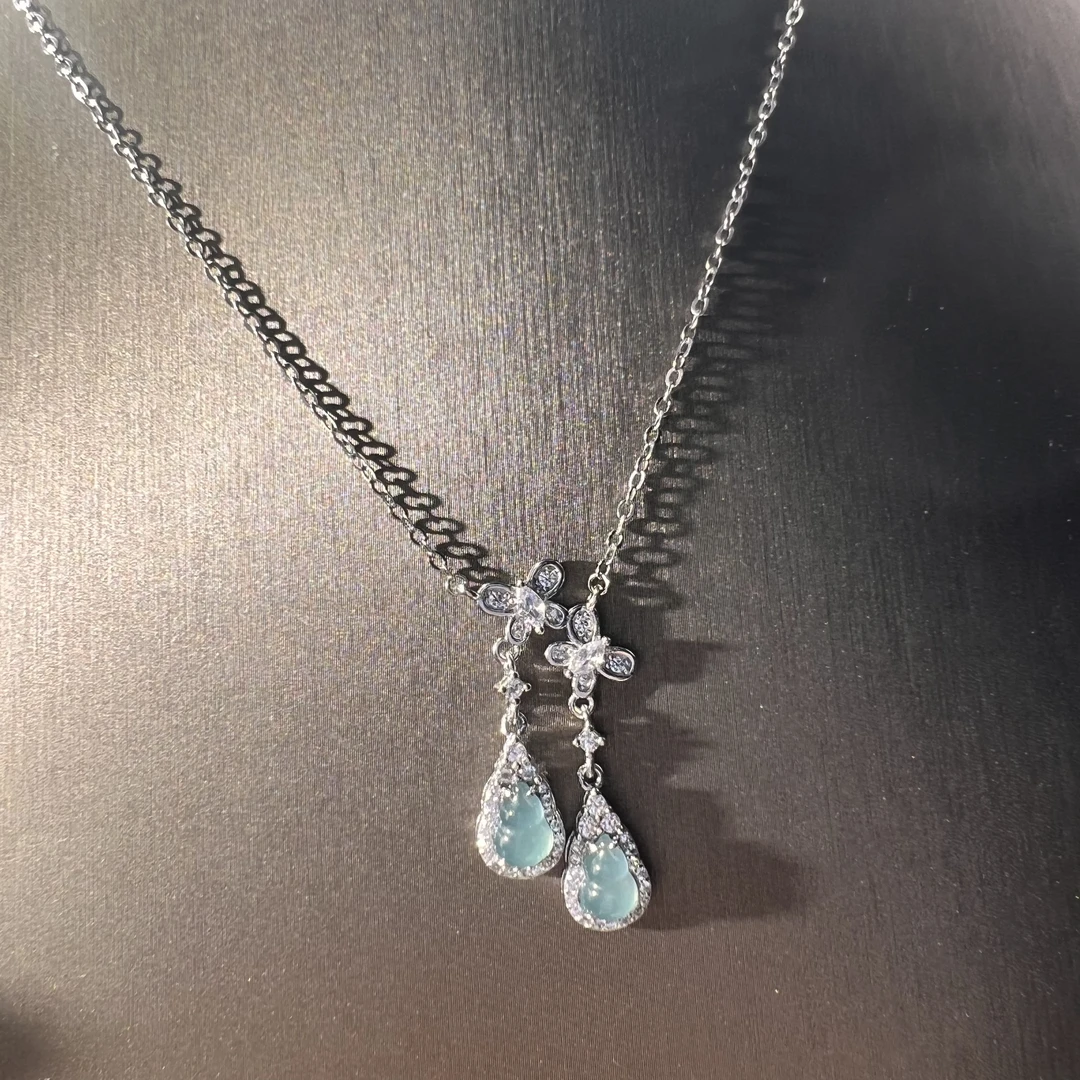 S925银翡翠葫芦项链  KT24042243