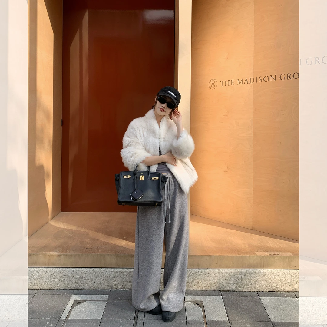 左边女装570g加绒加厚运动裤2025秋冬新款休闲直筒阔腿裤