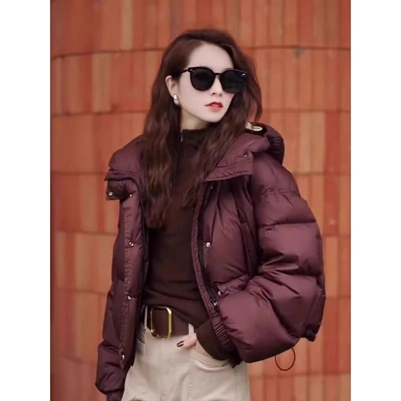 今年流行爆款冬装红棕色连帽短款服韩版加厚夹小香风外套