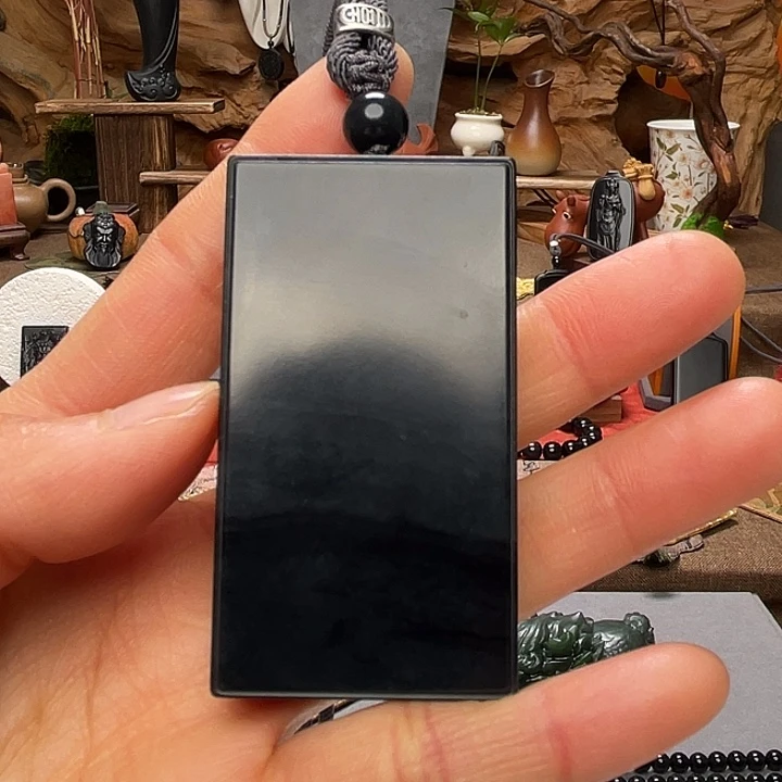 和田玉（墨玉）未镶嵌挂件意韵牌69克