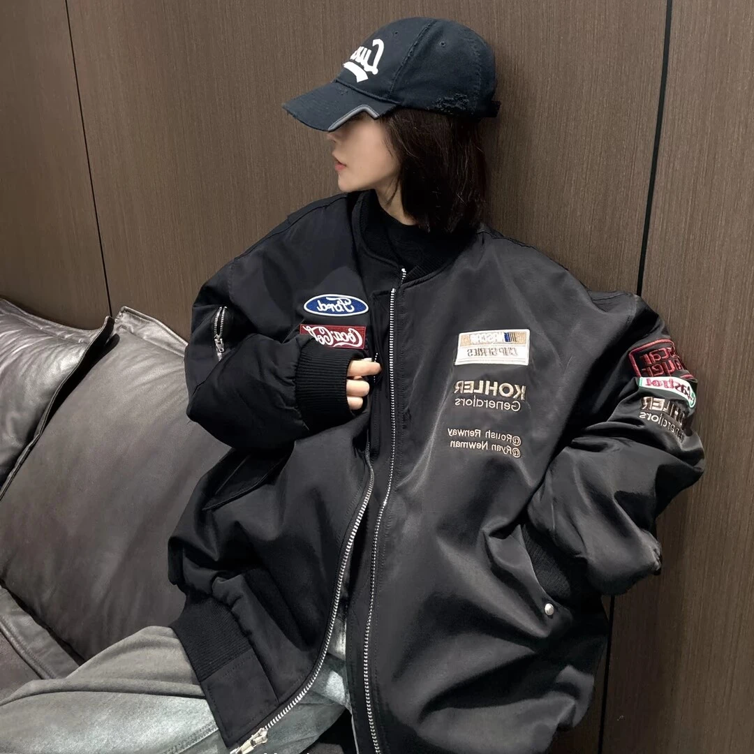 冬季新款加棉酷帅重工刺绣大版棒球服外套