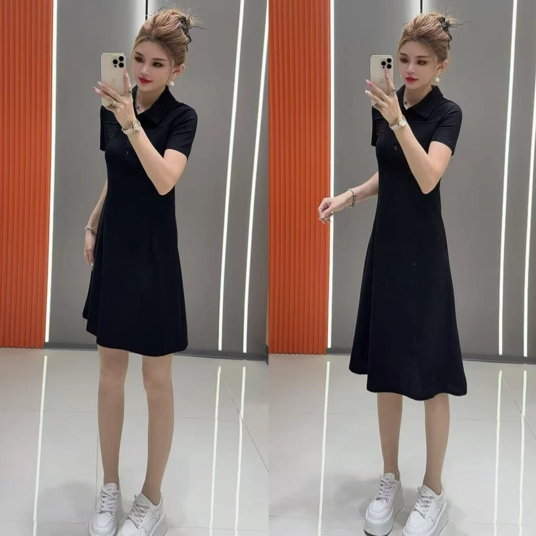 最新款3828 洋气休闲衬衫领净版收腰连衣裙