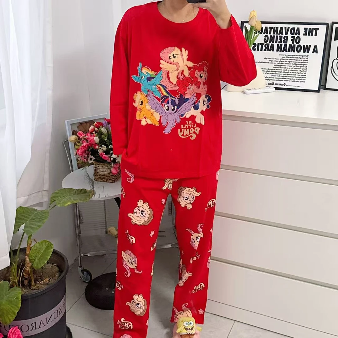 圆领秋季长袖/短袖长裤睡衣休闲显瘦家居服卡通印花时尚两件套