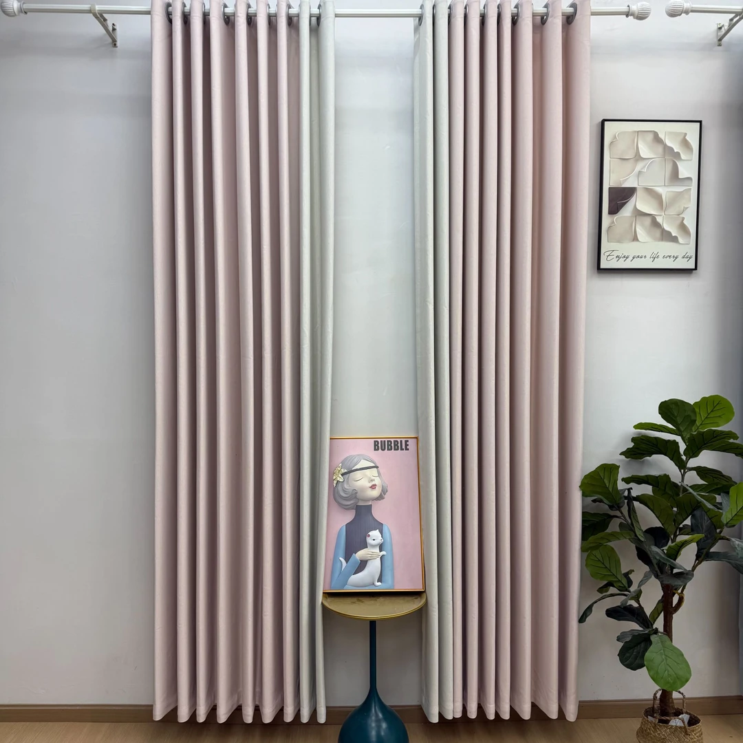 FX01加厚新樱花+白窗帘遮光新款卧室遮阳台遮光客厅轻奢