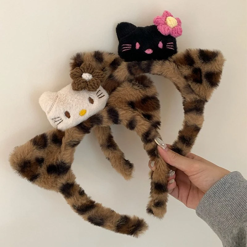豹纹猫咪秋冬甜酷~女Kitty毛绒绒发箍酱可爱头箍卡哇伊KT洗脸