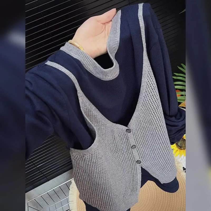 假两件套针织衫上衣2025秋季新款小众百搭设计感显瘦减龄元气穿搭