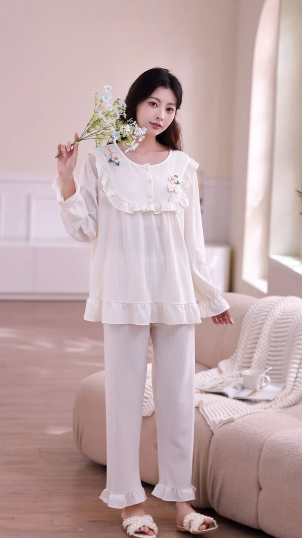 公主风棉睡衣春秋季女款2025新款长袖春秋款套装甜美家居服6001