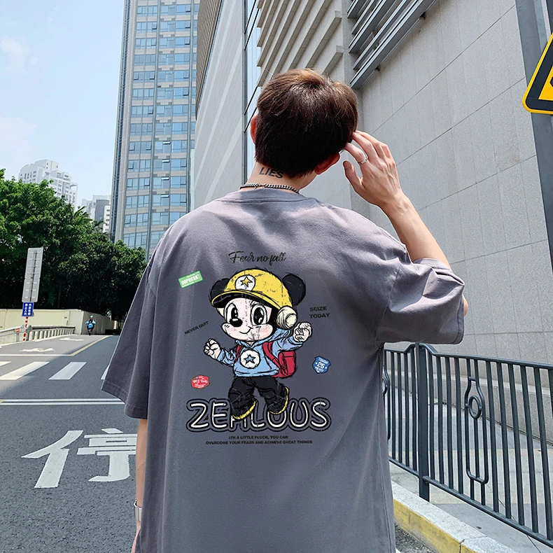 2025夏季爆款印花短袖T恤男女 情侣宽松潮牌半袖情侣款打底衫衣服